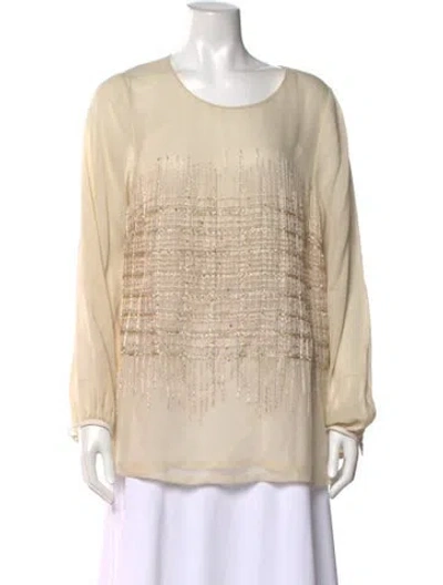 Pre-owned Lela Rose Silk Patterned Blouse W/ Tags In Neutral