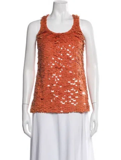 Pre-owned Lela Rose Silk Patterned Top In Orange