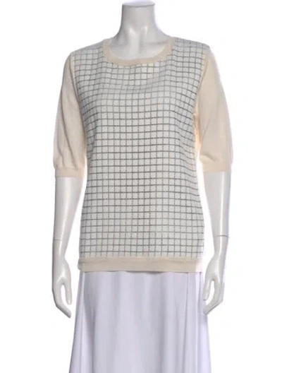 Pre-owned Lela Rose Silk Plaid Print Top In Neutral