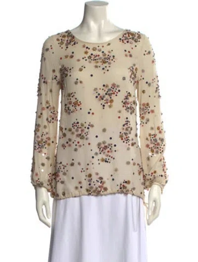 Pre-owned Lela Rose Silk Printed Blouse In Neutral