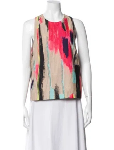 Pre-owned Lela Rose Silk Printed Blouse In White