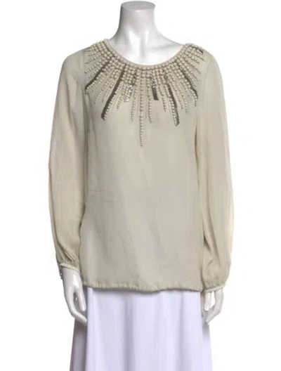 Pre-owned Lela Rose Silk Scoop Neck Blouse In Neutral