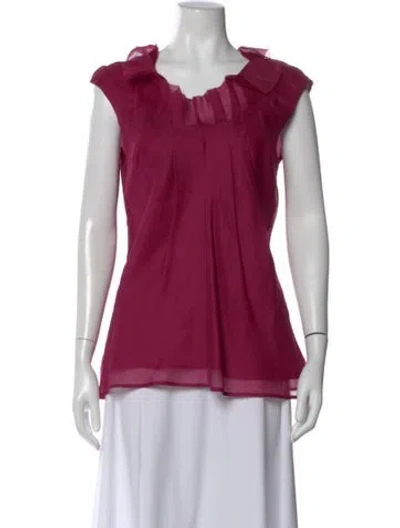 Pre-owned Lela Rose Silk Scoop Neck Blouse In Purple