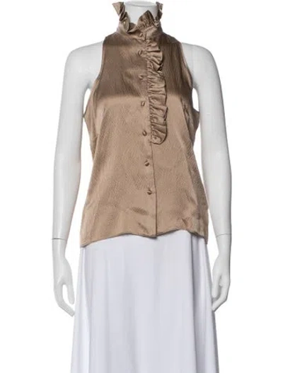 Pre-owned Lela Rose Silk Sleeveless Blouse In Brown