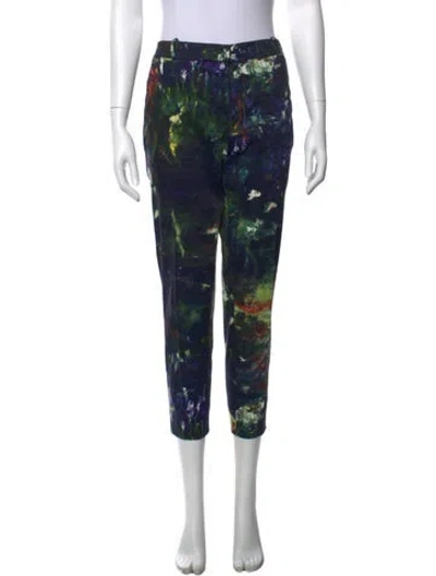 Pre-owned Lela Rose Silk Straight Leg Pants In Blue