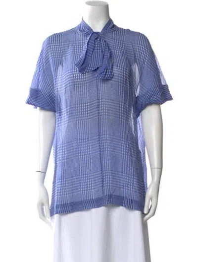 Pre-owned Lela Rose Silk Striped Blouse In Blue