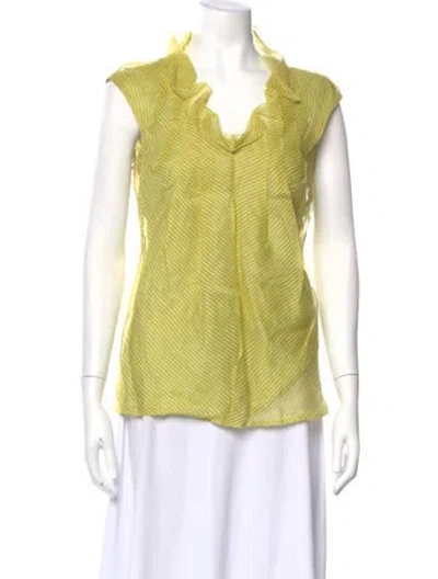 Pre-owned Lela Rose Silk Striped Blouse In Green