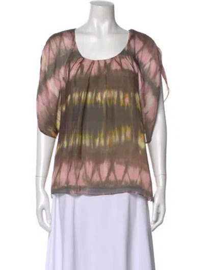 Pre-owned Lela Rose Silk Tie-dye Print Blouse In Neutral
