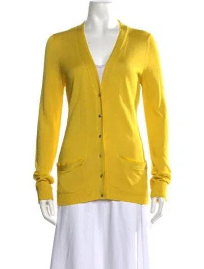 Pre-owned Lela Rose Silk V-neck Sweater In Yellow