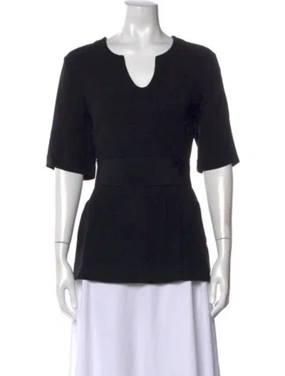 Pre-owned Lela Rose Silk V-neck Top In Black