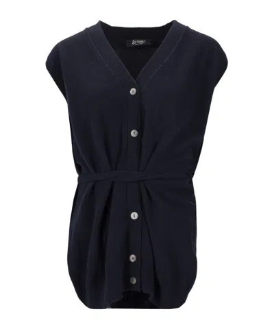 Lela Rose Sleeveless Cardigan In Blue