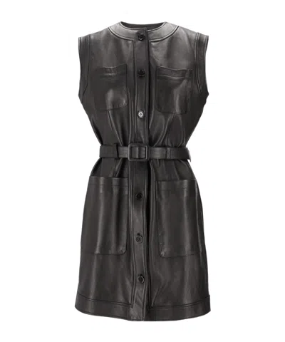 Lela Rose Sleeveless Leather Skirt In Black