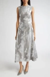 Lela Rose Sleeveless Metallic Fil Coupé A-line Midi Dress In Multi