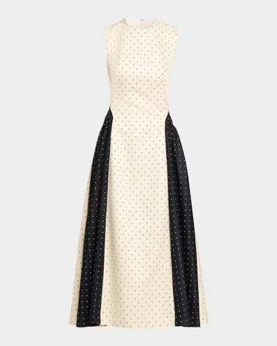Lela Rose Sleeveless Polka Dot Jacquard Side-panel Midi Dress In Cream