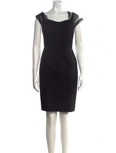 Pre-owned Lela Rose Square Neckline Knee-length Dress In Blue