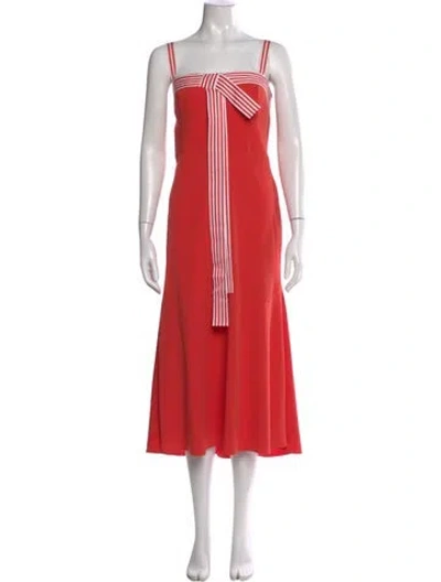 Pre-owned Lela Rose Square Neckline Long Dress In Red