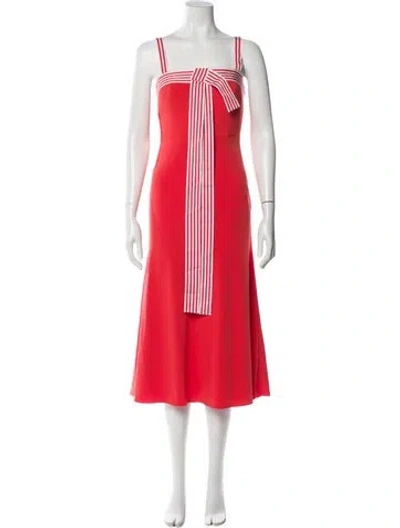 Pre-owned Lela Rose Square Neckline Midi Length Dress In Orange