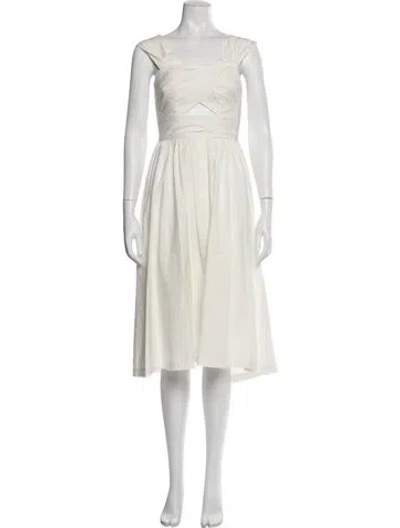 Pre-owned Lela Rose Square Neckline Midi Length Dress In White