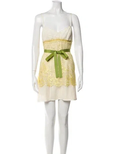 Pre-owned Lela Rose Square Neckline Mini Dress In Neutral
