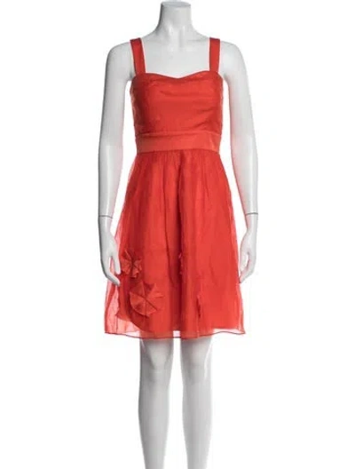 Pre-owned Lela Rose Square Neckline Mini Dress In Orange