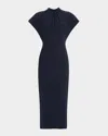 Lela Rose Stella Short-sleeve Solid Crepe Midi Dress