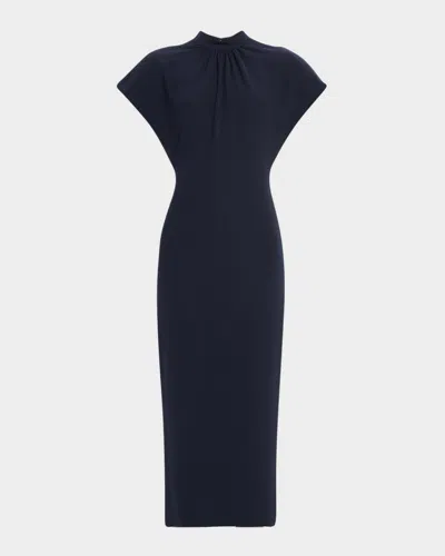 Lela Rose Stella Short-sleeve Solid Crepe Midi Dress