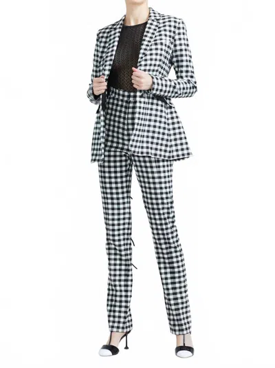 Lela Rose Stretch Check Blazer In Black And White In Blue