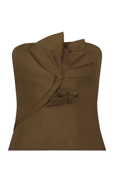 Lela Rose Stretch-cotton Twill Draped Bustier Top