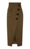 Lela Rose Stretch-cotton Twill Wrap Skirt In Brown