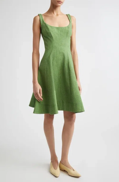 Lela Rose Stretch Denim Princess Seam Dress In Green