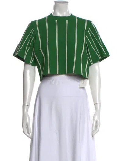 Pre-owned Lela Rose Striped Crew Neck Crop Top In Green