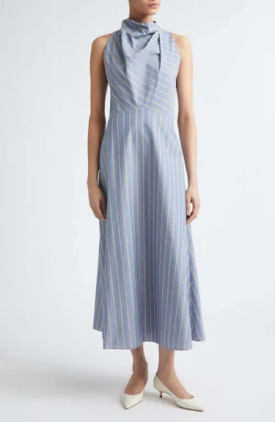 Lela Rose Striped Heathered Cotton & Linen Draped Halter Dress In Multi