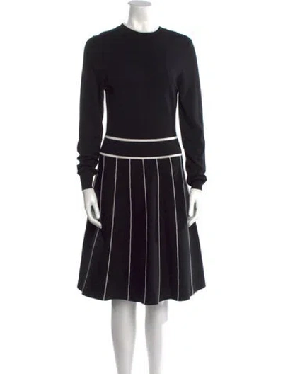 Pre-owned Lela Rose Striped Knee-length Dress In Black