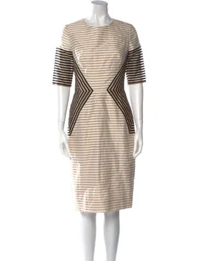 Pre-owned Lela Rose Striped Knee-length Dress In Neutral