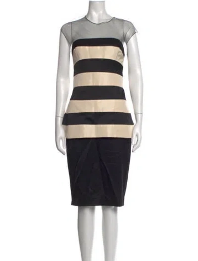 Pre-owned Lela Rose Striped Knee-length Dress In Neutrals