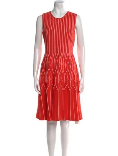 Pre-owned Lela Rose Striped Knee-length Dress In Orange
