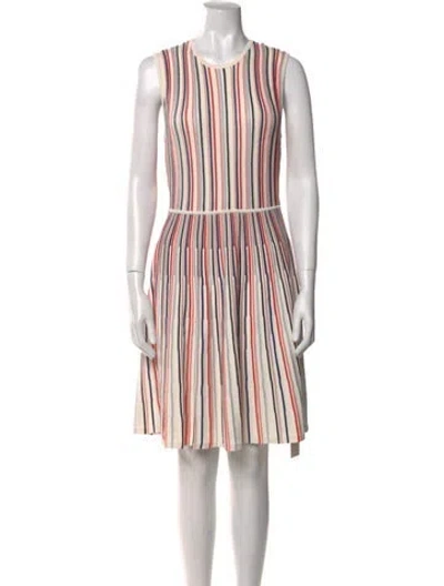 Pre-owned Lela Rose Striped Knee-length Dress In Red