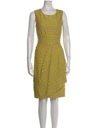 Pre-owned Lela Rose Striped Knee-length Dress In Yellow