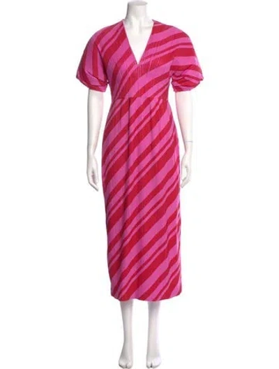 Pre-owned Lela Rose Striped Long Dress In Pink