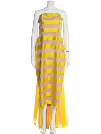 Pre-owned Lela Rose Striped Long Dress In Yellow