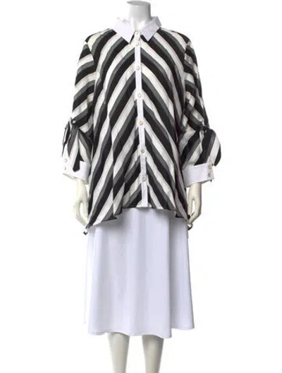 Pre-owned Lela Rose Striped Long Sleeve Blouse In Black/white