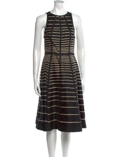 Pre-owned Lela Rose Striped Midi Length Dress In Black