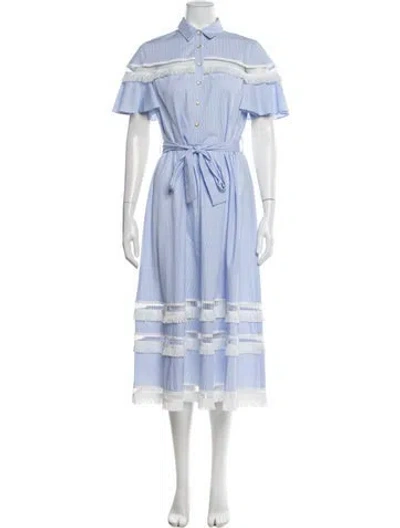Pre-owned Lela Rose Striped Midi Length Dress In Blue