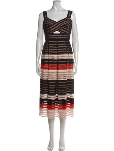 Pre-owned Lela Rose Striped Midi Length Dress In Neutral