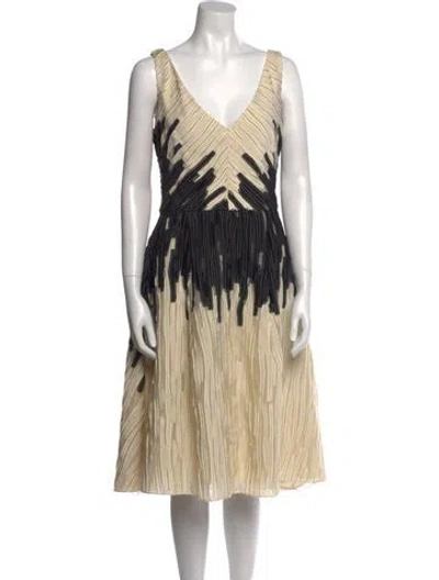 Pre-owned Lela Rose Striped Midi Length Dress In Neutrals