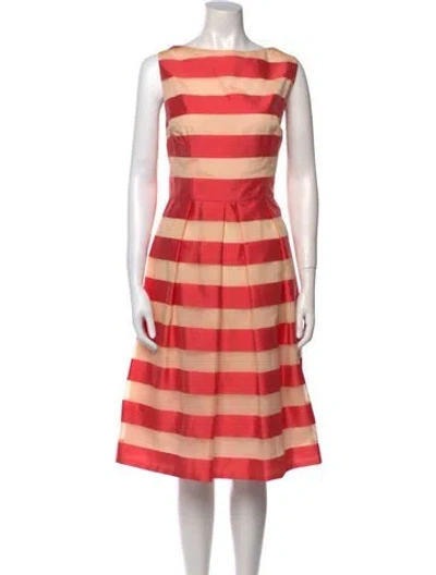 Pre-owned Lela Rose Striped Midi Length Dress In Red