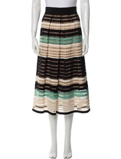 Pre-owned Lela Rose Striped Midi Length Skirt In Black
