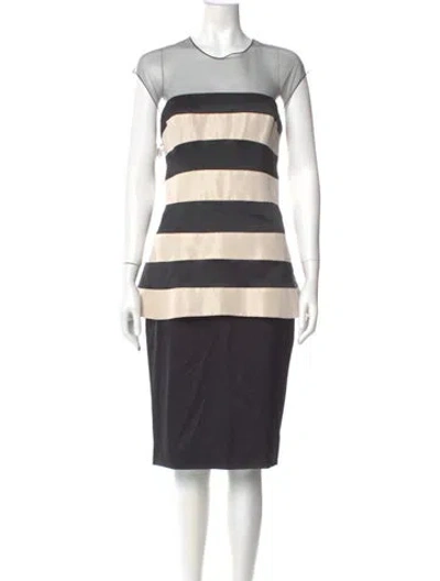 Pre-owned Lela Rose Striped Mini Dress In Black