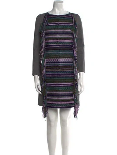 Pre-owned Lela Rose Striped Mini Dress In Gray