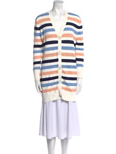 Pre-owned Lela Rose Striped Mini Dress In White